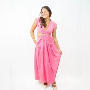 Karlie Poplin Knot Cut-Out Maxi Dress. Size: Large. Color: Hot Pink.